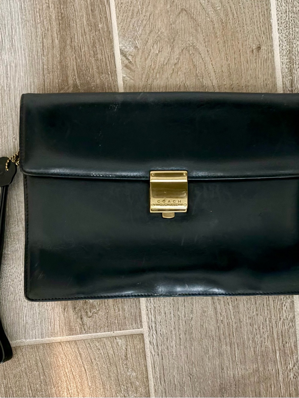 Coach Vintage Black Leather “Bridle Attaché” Executive Clutch with Gold Lock
